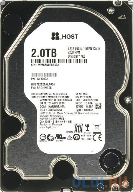 Жесткий диск HGST Ultrastar 7K2 2 Tb 1W10002 жесткий диск hgst ultrastar 1 tb