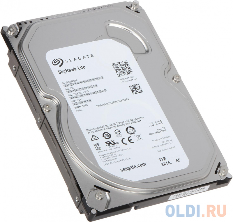 1TB Seagate SkyHawk Lite (ST1000VX008) {Serial ATA III, 5900 rpm, 64mb, для видеонаблюдения} - фото 1