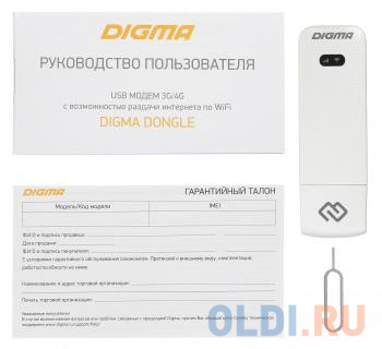 Модем 3G/4G Digma Dongle USB Wi-Fi Firewall +Router внешний белый от OLDI