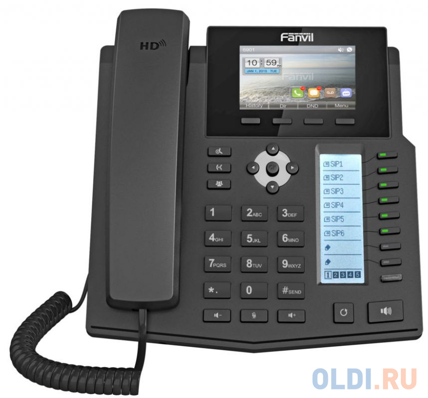 

Телефон IP Fanvil X5S 6 линий 2x10/100/1000Mbps цветной LCD SIP PoE черный