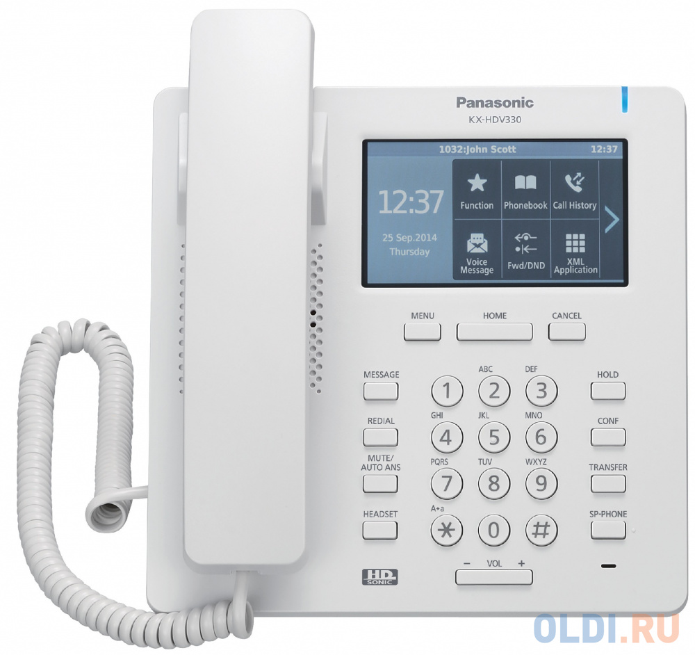 Телефон IP Panasonic KX-HDV330RU SIP Цифр. IP-телефон, VoIP, Ethernet, UpTo 12 SIP/Ether. Line, Память 500, Звук HD