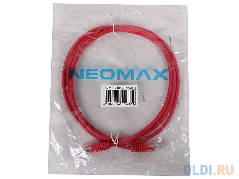 Патч-корд литой Neomax NM13001-015R Neomax UTP 1.5 м, кат. 5е - красный neomax nm13601 015r шнур коммут utp 1 5м гибкий cat 6 красный многожильный
