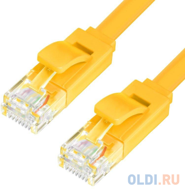 Greenconnect Патч-корд PROF плоский прямой 0.3m, UTP медь кат.6, желтый, позолоченные контакты, 30 AWG, ethernet high speed 10 Гбит/с, RJ45, T568B