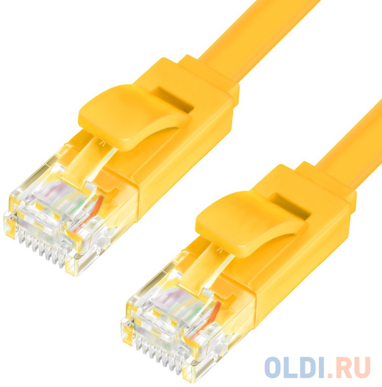 Greenconnect Патч-корд PROF плоский прямой 5.0m, UTP медь кат.6, желтый, позолоченные контакты, 30 AWG, GCR-LNC622-5.0m, ethernet high speed 10 Гбит/с greenconnect патч корд prof плоский прямой 0 3m utp медь кат 6 желтый позолоченные контакты 30 awg ethernet high speed 10 гбит с rj45 t568b