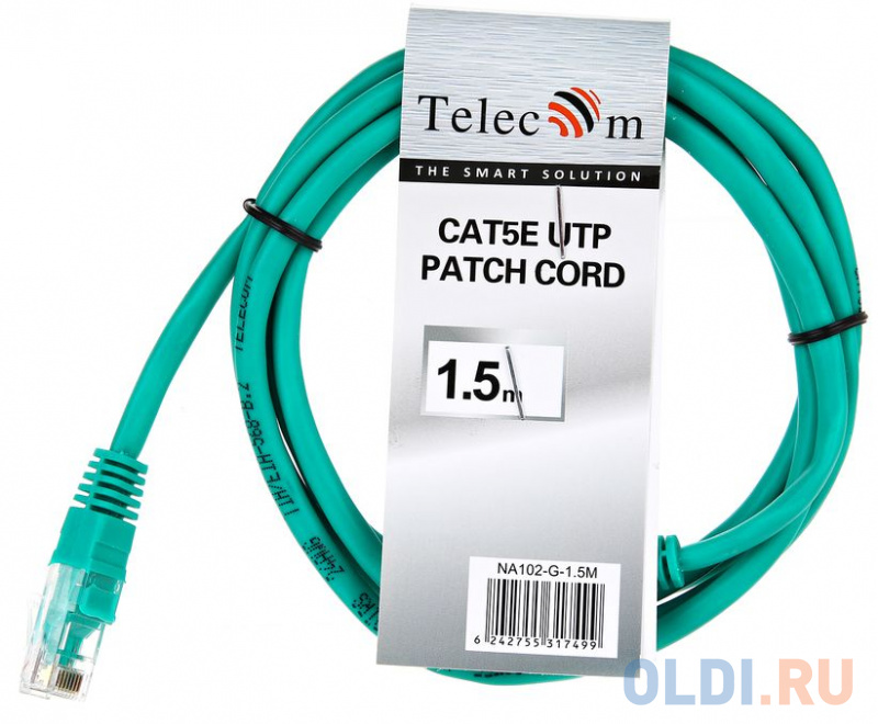 Патчкорд литой "Telecom" UTP кат.5е 1,5м зеленый фото