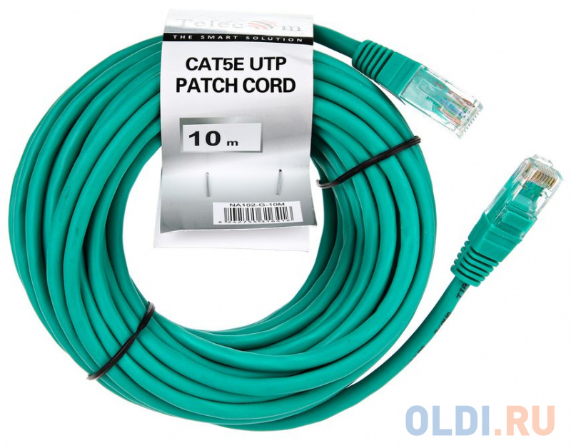 Патчкорд литой "Telecom" UTP кат.5е 10,0м зеленый фото