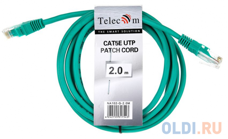 Патчкорд литой "Telecom" UTP кат.5е 2,0м зеленый фото
