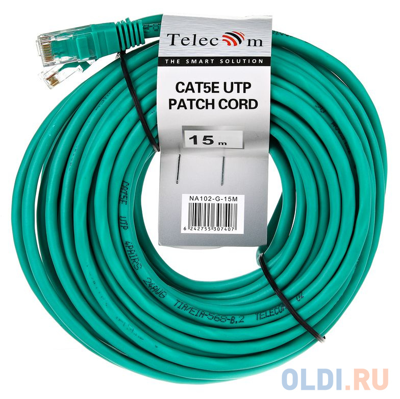 Патчкорд литой "Telecom" UTP кат.5е 15,0м зеленый фото