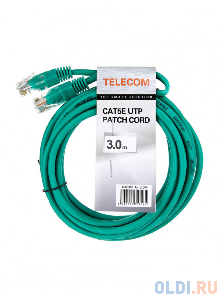 Патчкорд литой "Telecom" UTP кат.5е 3,0м зеленый фото