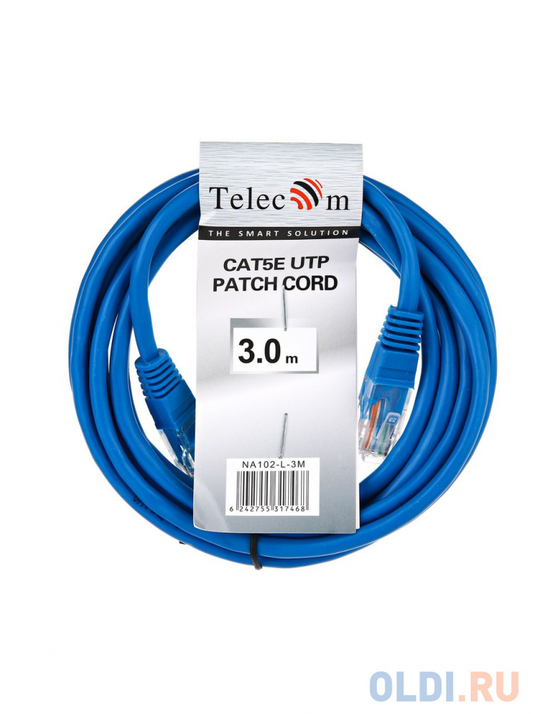 Патчкорд литой "Telecom" UTP кат.5е 3,0м синий фото