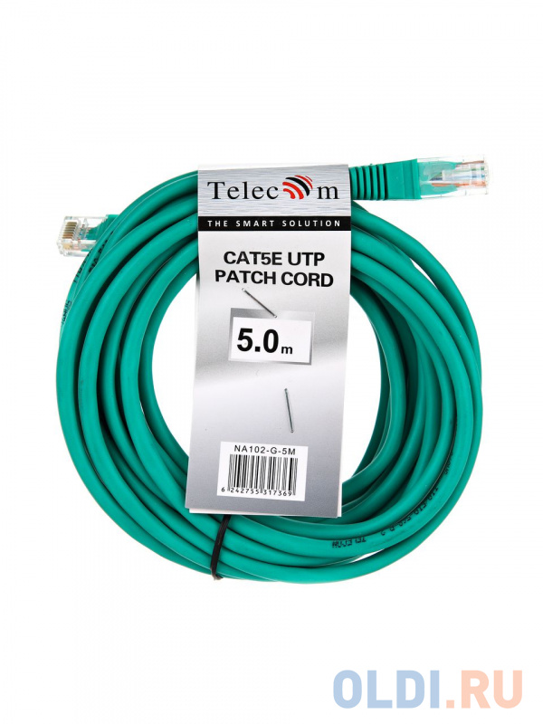Патчкорд литой "Telecom" UTP кат.5е 5,0м зеленый фото