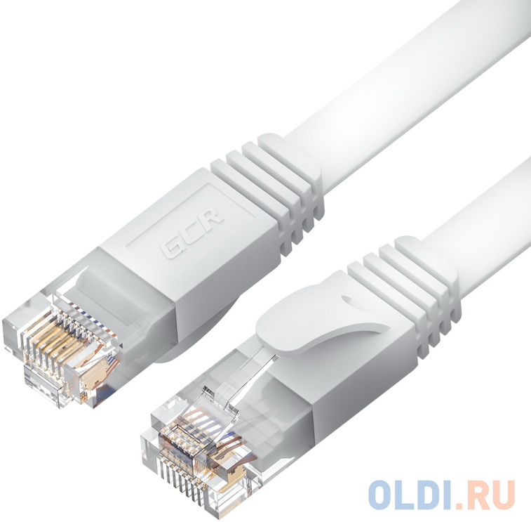 GCR Патч-корд PROF плоский прямой 15.0m, UTP медь кат.6, белый, 30 AWG, ethernet high speed 10 Гбит/с, RJ45, T568B, GCR-52854