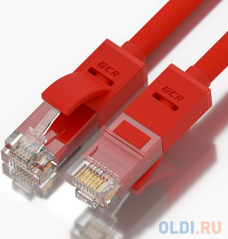 GCR Патч-корд прямой 2.5m UTP кат.5e, красный, позолоченные контакты, 24 AWG, литой, GCR-LNC04-2.5m, ethernet high speed 1 Гбит/с, RJ45, T568B