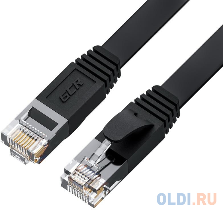 

GCR Патч-корд PROF плоский прямой 3.0m, UTP медь кат.6, черный, 30 AWG, ethernet high speed 10 Гбит/с, RJ45, T568B, GCR-52870