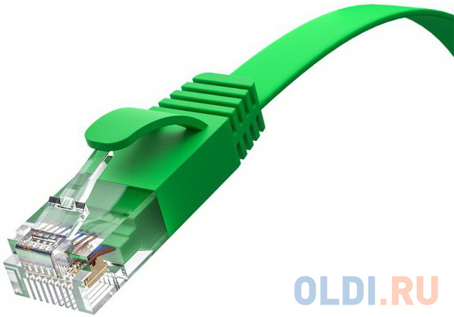 GCR Патч-корд PROF плоский прямой 5.0m, UTP медь кат.6, зеленый, 30 AWG, ethernet high speed 10 Гбит/с, RJ45, T568B, GCR-52843 Вид№2