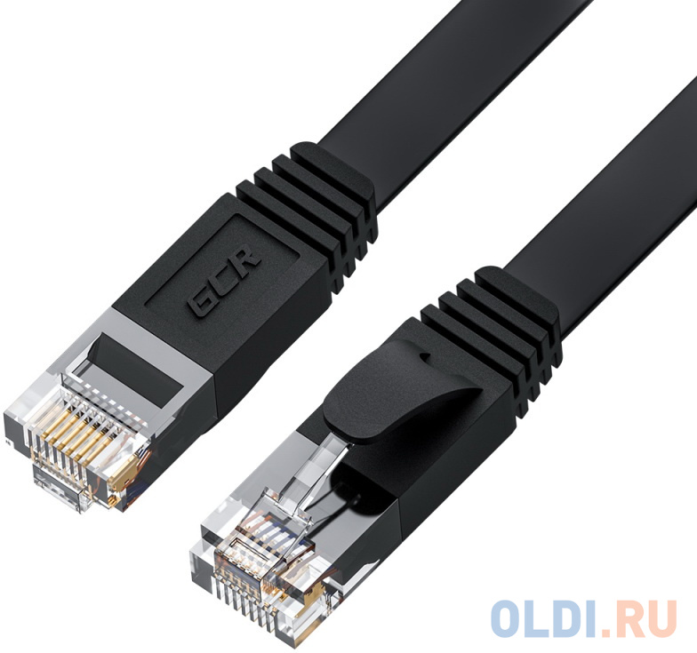 GCR Патч-корд PROF плоский прямой 5.0m, UTP медь кат.6, черный, 30 AWG, ethernet high speed 10 Гбит/с, RJ45, T568B, GCR-52874