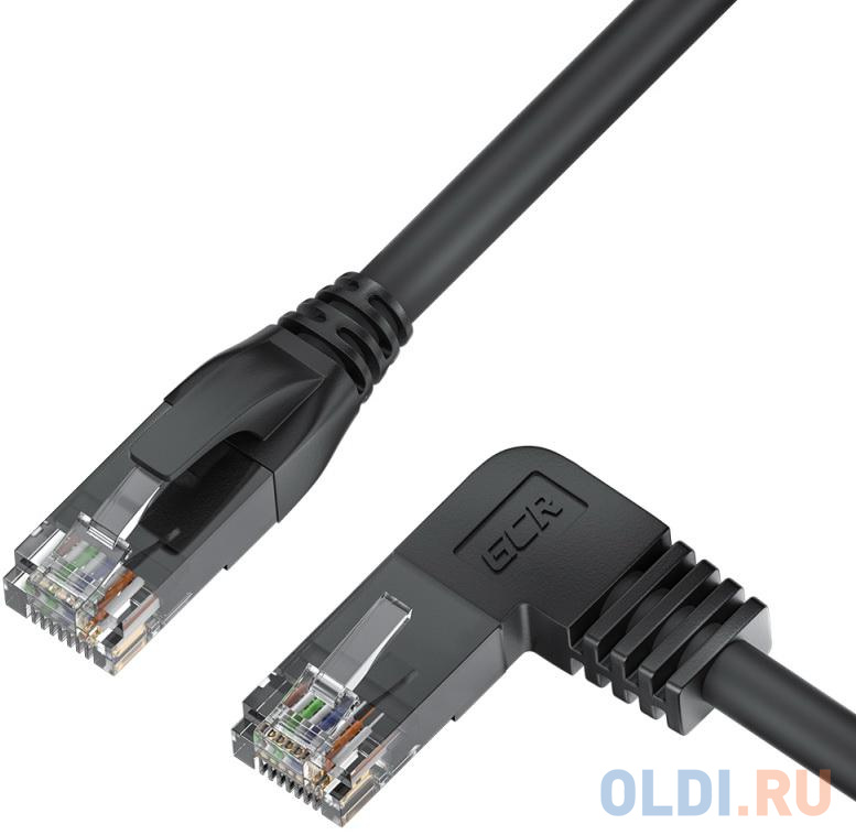 GCR Патч-корд прямой 2.0m UTP кат.5e, черный, левый угол, литой, ethernet high speed, RJ45, T568B, GCR-53151