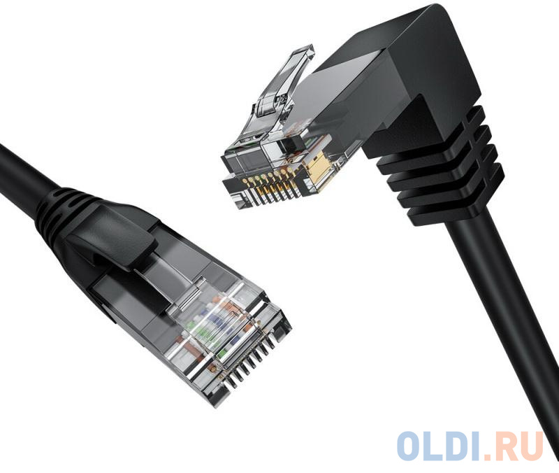 GCR Патч-корд прямой 3.0m UTP кат.5e, черный, нижний угол, литой, ethernet high speed, RJ45, T568B, GCR-53197