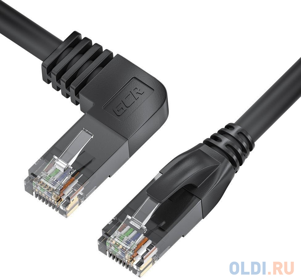 GCR Патч-корд прямой 3.0m UTP кат.5e, черный, правый угол, литой, ethernet high speed, RJ45, T568B, GCR-53146 - фото 1