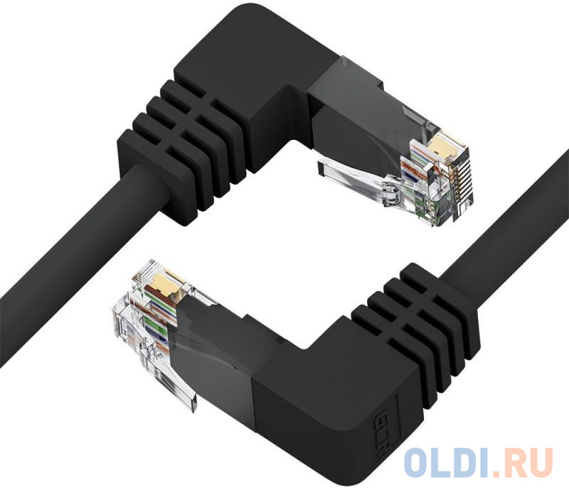 GCR Патч-корд прямой 1.5m UTP кат.5e, черный, верхний/нижний угол, литой, ethernet high speed, RJ45, T568B