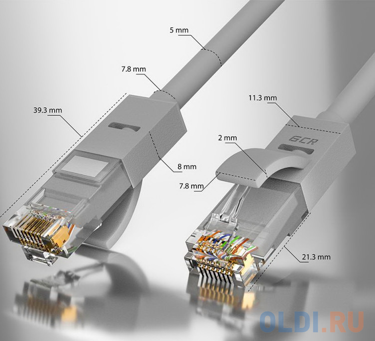 GCR Патч-корд прямой 11.0m UTP кат.5e, серый, позолоченные контакты, 24 AWG, литой, ethernet high speed 1 Гбит/с, RJ45, T568B, GCR-51514 - фото 4