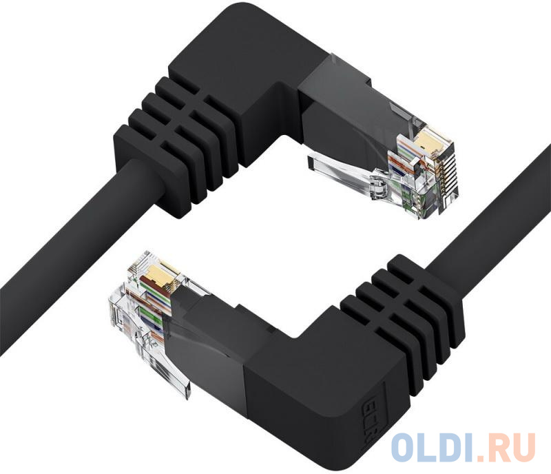 GCR Патч-корд прямой 2.0m UTP кат.5e, черный, верхний/нижний угол, литой, ethernet high speed, RJ45, T568B