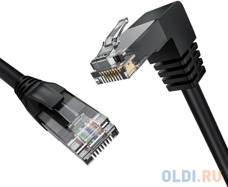 GCR Патч-корд прямой 5.0m UTP кат.5e, черный, нижний угол, литой, ethernet high speed, RJ45, T568B