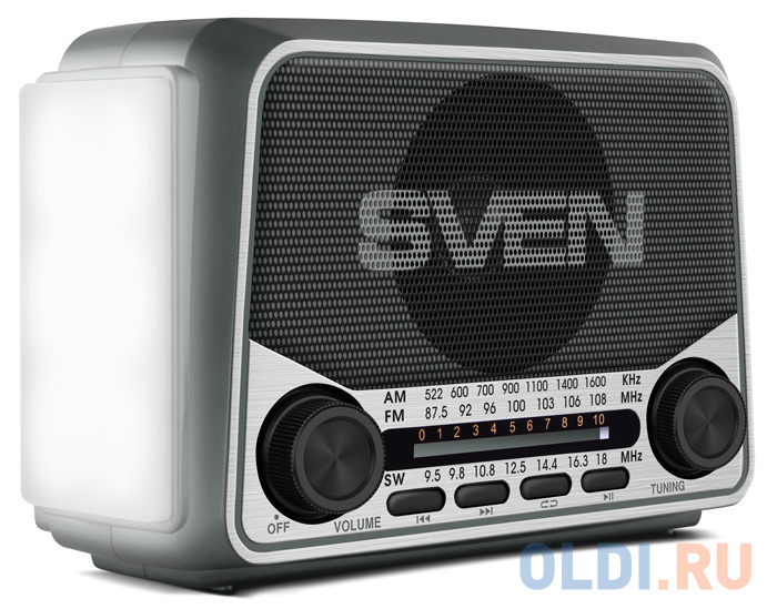 АС SVEN SRP-525, серый (3 Вт, FM/AM/SW, USB, microSD, фонарь, встроенный аккумулятор) фото
