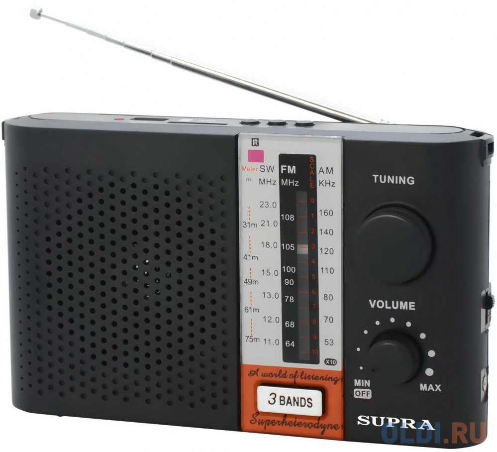 Радиоприемник портативный Supra ST-17U черный USB SD радиоприемник портативный сигнал бзрп рп 333 дерево светлое usb microsd
