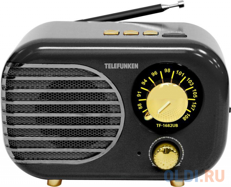 Радиоприемник настольный Telefunken TF-1682B черный/золотистый USB microSD