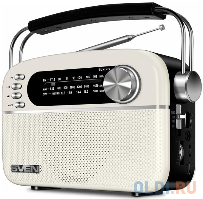 Радиоприёмник SVEN SRP-505 белый (4 Вт, FM/AM/SW, USB, SD/microSD, Bluetooth, 1200 мАч) внешний аккумулятор olmio qm 05 белый