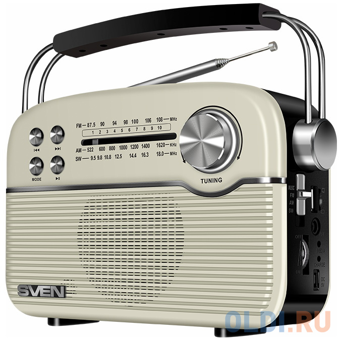 Радиоприёмник SVEN SRP-500 белый (3 Вт, FM/AM/SW, USB, microSD, AUX, Bluetooth, 1200 мАч) фото