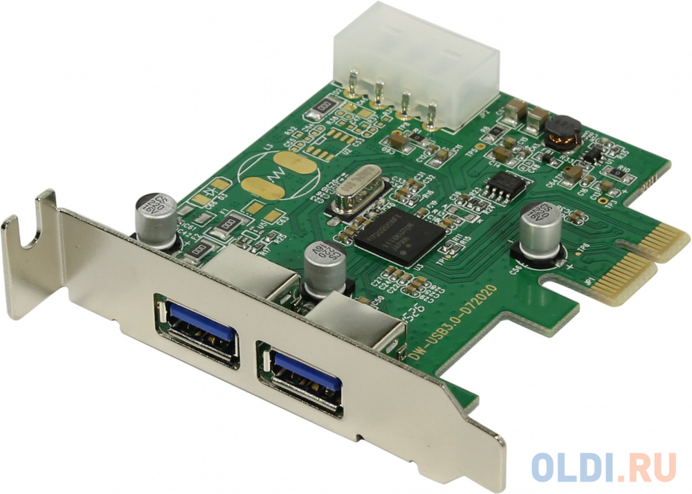 Контроллер ORIENT NC-3U2PELP, PCI-E USB 3.0 2ext port Low Profile, NEC D720200 chipset, разъем доп.питания, oem (PCI -- 6xCOM, Moschip 9865) OEM 30223 - фото 1