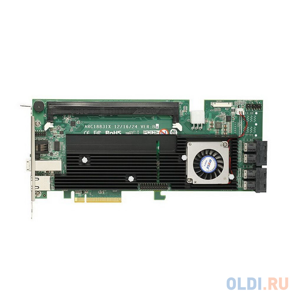 ARC-1883ix-16 PCIe 3.0 x8 LP, SAS/SATA 12G, RAID 0,1,5,6,10,50,60, 16port (4*int SFF8643 + 1*ext SFF8644), Cache 2GB (up to 8GB), RTL (5) (411345)