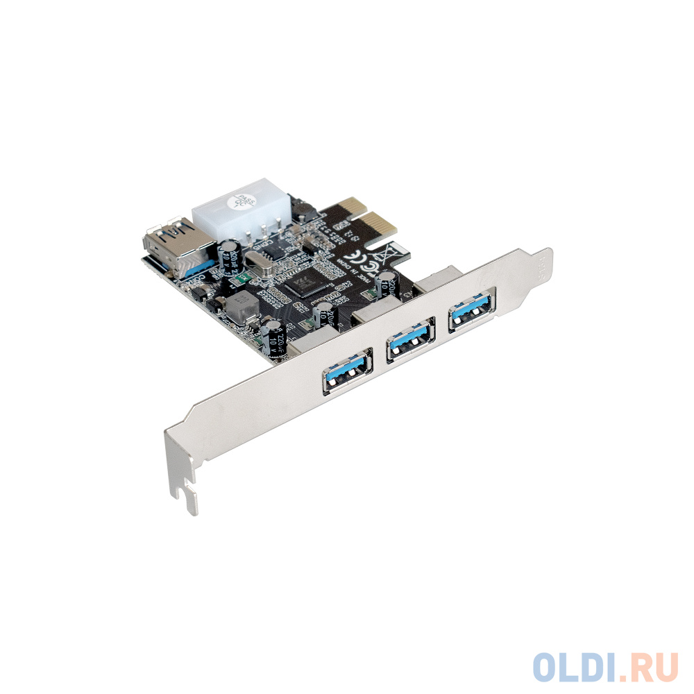 Контроллер ExeGate EXE-367 (PCI-E x1 v2.0, 3*USB3.0 ext. + 1*USB3.0 int., разъем доп.питания, VIA Labs Chipset VL805) - EX283720RUS