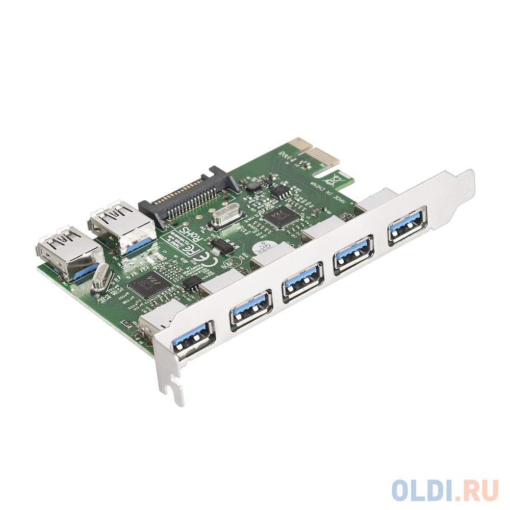Контроллер ExeGate EXE-317 (PCI-E x1 v2.0, 5*USB3.0 ext. + 2*USB3.0 int., разъем доп.питания, VIA Labs Chipset VL805) - EX283717RUS