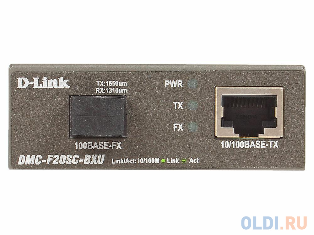 Медиаконвертер D-Link DMC-F20SC-BXU/A1A WDM медиаконвертер с 1 портом 10/100Base-TX и 1 портом 100Base-FX с разъемом SC (ТХ: 1310 нм; RX: 1550 нм) для от OLDI