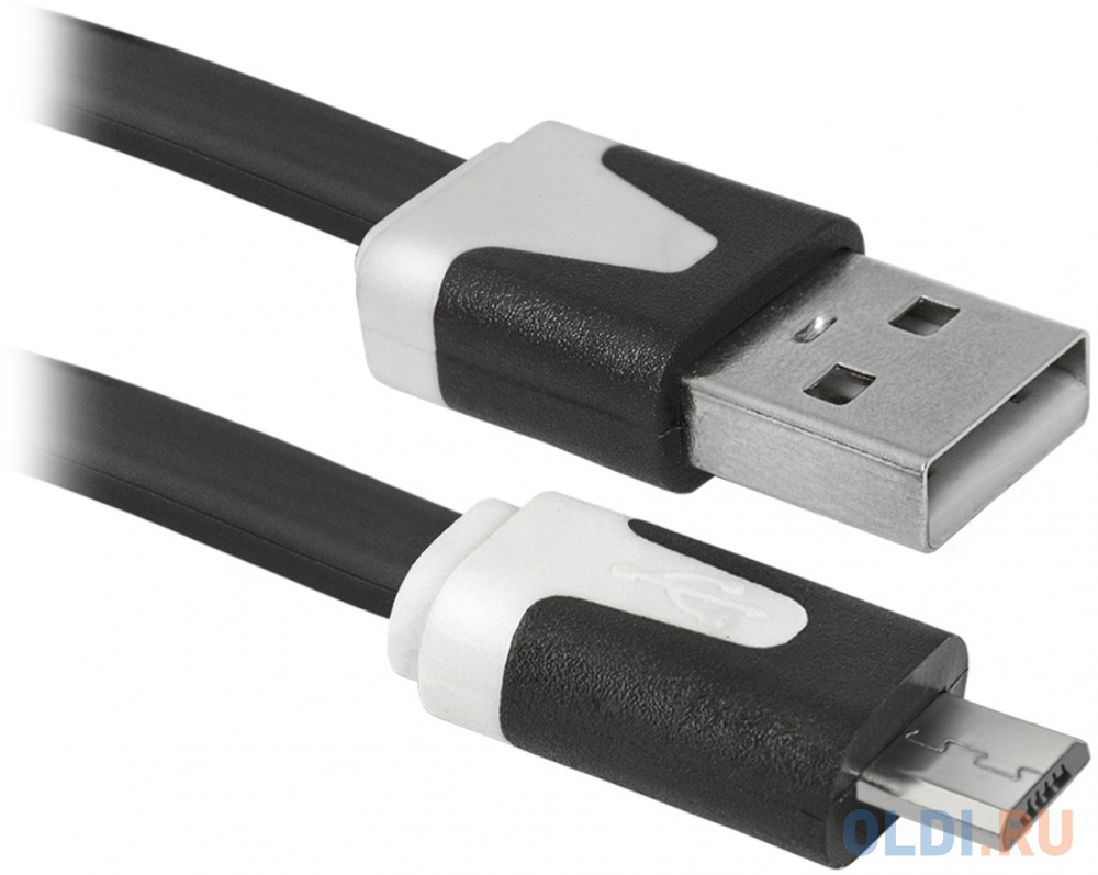 Кабель microUSB 1м Defender USB08-03P плоский черный