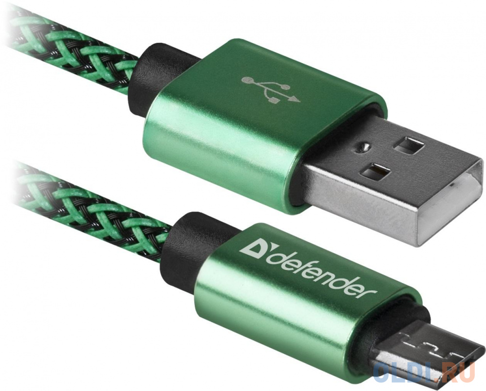 Кабель microUSB 1м Defender USB08-03T PRO круглый зеленый
