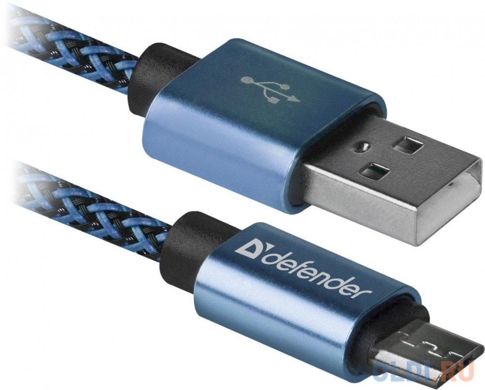 Кабель USB 2.0 microUSB 1м Defender USB08-03T PRO круглый синий комплект для зарядки 3 в 1 luazon uc 09 азу 1 a microusb 1 a сзу 1 a 1 м белый