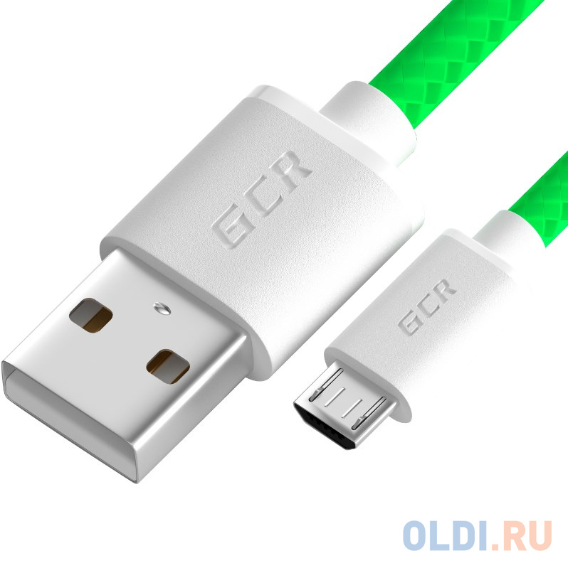 

Greenconnect Кабель 3A 0.5m MicroUSB, для быстрой зарядки, зеленый нейлон, 28/22 AWG, GCR-51690, Бело-зеленый