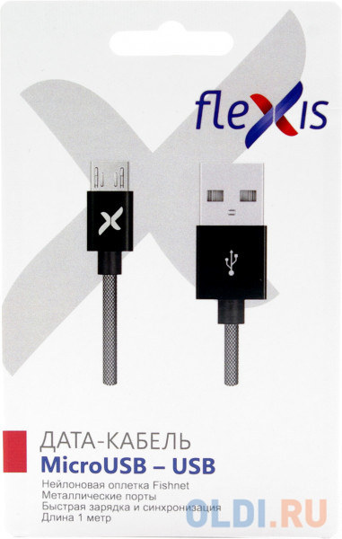 

Кабель microUSB 1м Flexis Fishnet круглый черный
