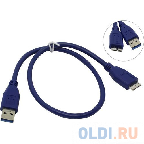 Кабель Micro-B USB 3.0 0.5м Exegate EX-CC-USB3-AMmicroBM9P-0.5 круглый синий