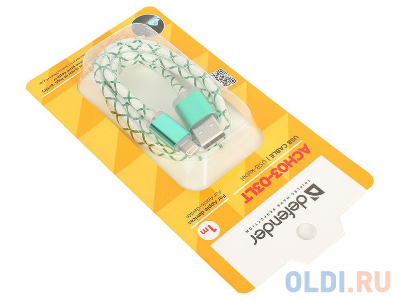 

Кабель Lightning 1м Defender ACH03-03LT круглый зеленый