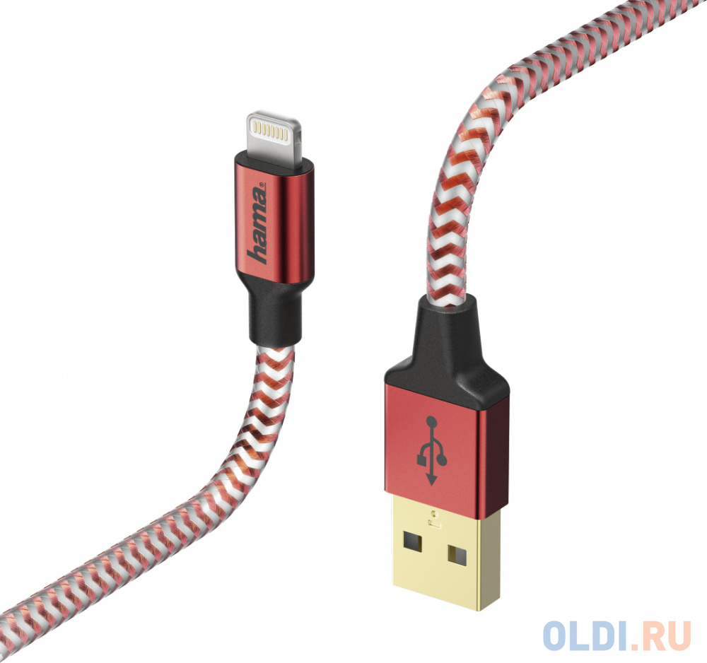 

Кабель Lightning 1.5м HAMA Reflective круглый красный