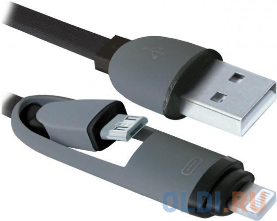 

Кабель microUSB Lightning 1м Defender USB10-03BP плоский черный