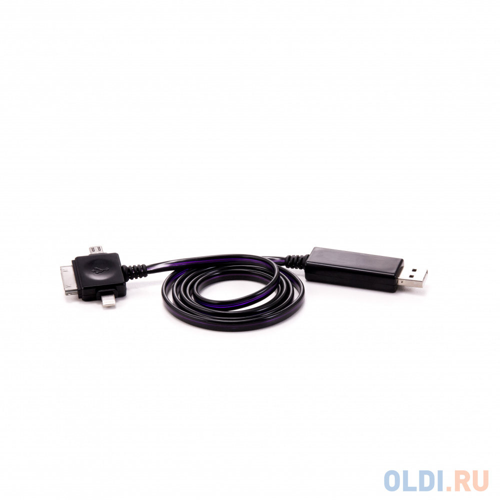 Кабель microUSB Lightning Apple 30-pin 1м Gmini GM-MEL400FLPB плоский черный фото