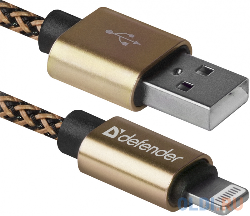 Кабель Lightning 1м Defender ACH01-03T PRO круглый золотистый фото