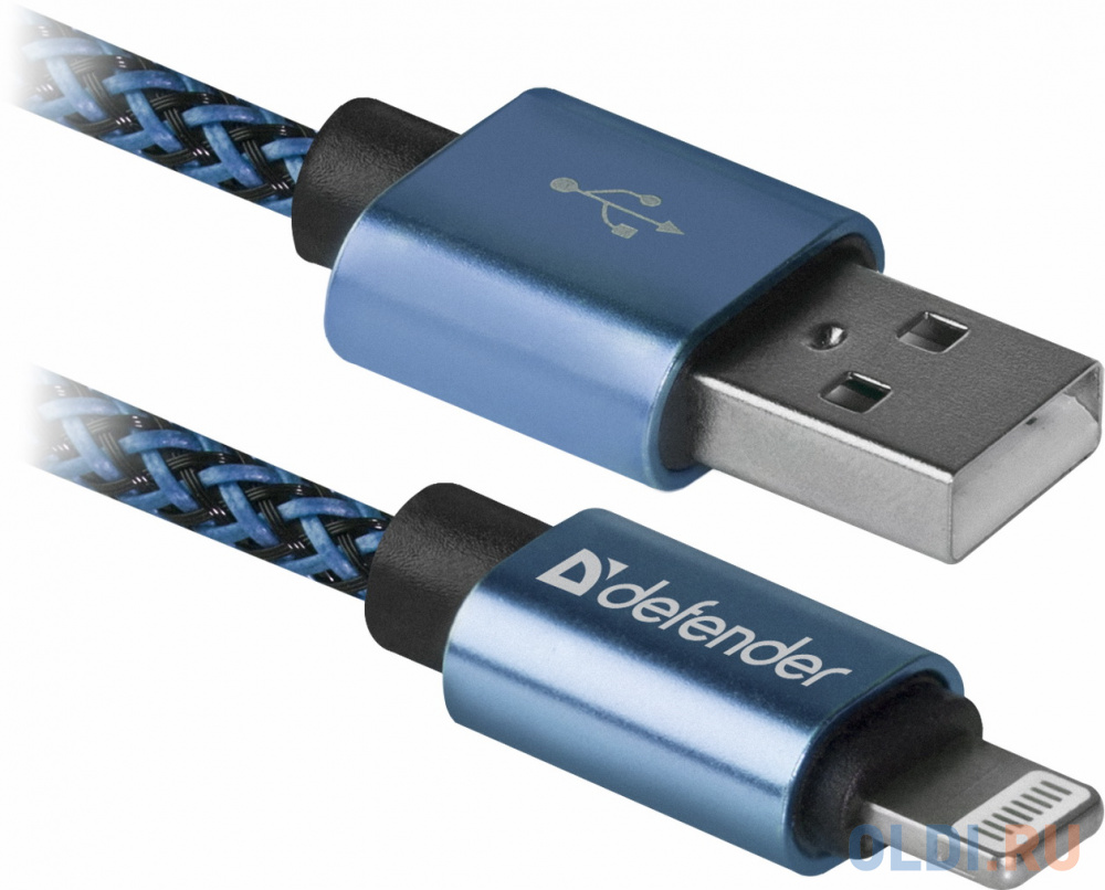 Кабель USB 2.0 Lightning 1м Defender ACH01-03T PRO витой синий фото