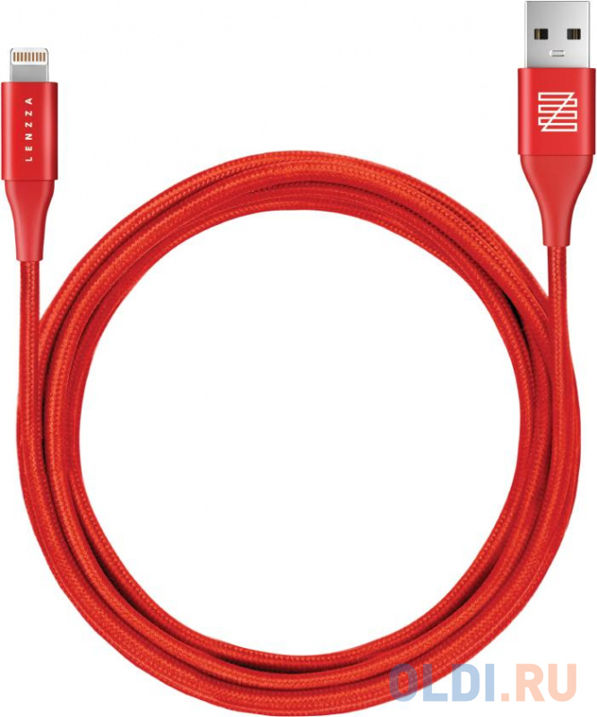 

Кабель Lightning 1.2м LENZZA LNBCK12RED круглый красный